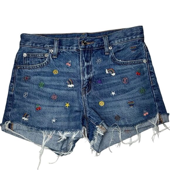 American Eagle AE Denim '90s Boyfriend Short High Rise Embroidered Shorts Size 0 - Picture 2 of 9